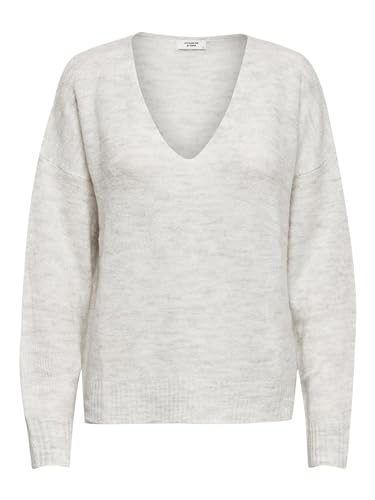 JDY Damen Fein Strickpullover Pullover V-Neck JDYELANORA Longsleeve Sweater Gerippt, Farben:Weiß, Größe:34 von EGOMAXX