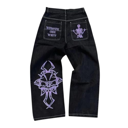 Baggy Jeans Herren Y2K Jeanshose Hip Hop Retro Schädel Denim Hose Vintage Lose Jeans Weites Bein Hose Streetwear Jeans Teenager Jungen von EGSDMNVSQ