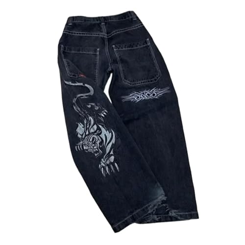 Baggy Jeans Herren Y2K Jeanshose Hip Hop Retro Schädel Denim Hose Vintage Lose Jeans Weites Bein Hose Streetwear Jeans Teenager Jungen von EGSDMNVSQ