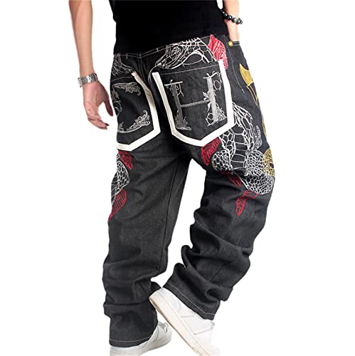 Cargohosen Herren Hip Hop Baggy Jeans Vintage Graffiti Drucken Loose Fit Denim Jeanshose Hipster Style Straßentanz Hosen Teenager Jungen Skateboard Hose von EGSDMNVSQ