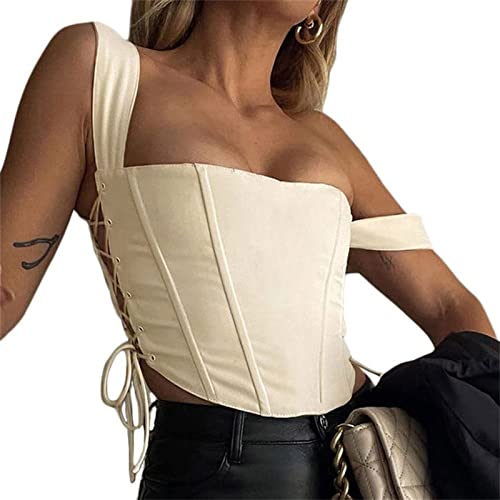 EGSDMNVSQ Crop Top Damen ärmellos Corset Tops Y2K Schulterfrei Trägerlos Überbrust Bandeau Korsett Oberteile Push Up Bustier Clubwear E-Girl Clubwear T-Shirt von EGSDMNVSQ