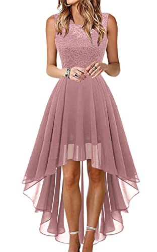 Damen Elegant Spitzenkleid Lang Abendkleid für Hochzeit Ärmellos Rundhalsausschnitt Cocktailkleid Festliches Kleid High Waist A-Linie Patchwork Spitze Kleid Chiffon Hochzeitskleid von EGSDMNVSQ