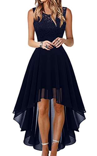 Damen Elegant Spitzenkleid Lang Abendkleid für Hochzeit Ärmellos Rundhalsausschnitt Cocktailkleid Festliches Kleid High Waist A-Linie Patchwork Spitze Kleid Chiffon Hochzeitskleid von EGSDMNVSQ