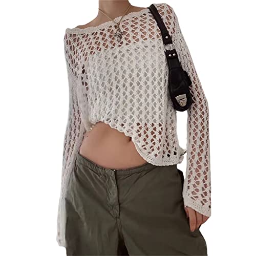 Damen Hollow Out Crochet Knit Y2K Langarm Crop Top Jumper Cover Up Pullover Streetwear Outfits Blouse E-Girl 90s Vintage Damen Hollow Out Crochet Knit Y2K Langarm Crop Top Jumper Cover Up Pullover Streetwear Outfits Blouse E-Girl 90s Vintage von EGSDMNVSQ