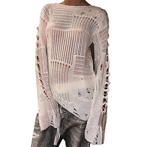 Damen Hollow Out Crochet Knit Y2K Langarm Crop Top Jumper Cover Up Pullover Streetwear Outfits Blouse E-Girl 90s Vintage von EGSDMNVSQ