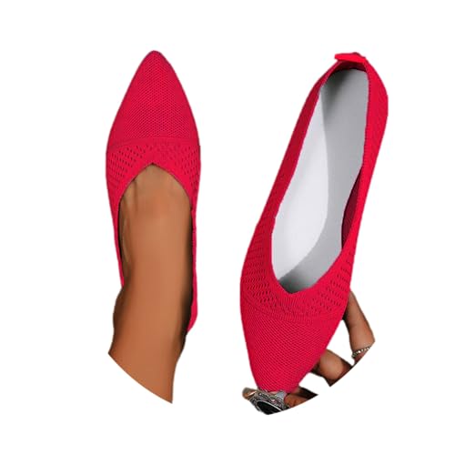 Damen Sommer Sandalen Ballerina Flache Schuhe Slip On Schuhe Spitze Zehe Strick Kleid Schuhe Römersandalen Freizeitschuhe Elegant Schuhe von EGSDMNVSQ
