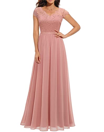 EGSDMNVSQ Abendkleider Damen Spitzenkleider Hochzeit Elegant Rundhalsausschnitt 3/4 Ärmel Langes Kleid Plissee Maxikleider Cocktail Party Ballkleider von EGSDMNVSQ