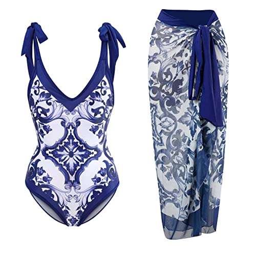 EGSDMNVSQ Badeanzug Damen Einteiler Bikini Set mit Langer Rock Boho Badeanzüge Outfits Sexy Bademode Swimsuit mit Strandrock V Ausschnitt Schwimmanzug mit Wickelrock Strandurlaub EGSDMNVSQ Badeanzug Damen Einteiler Bikini Set mit Langer Rock Boho Badeanzüge Outfits Sexy Bademode Swimsuit mit Strandrock V Ausschnitt Schwimmanzug mit Wickelrock Strandurlaub von EGSDMNVSQ