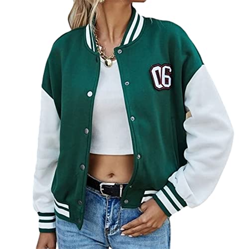 EGSDMNVSQ Bomberjacke Damen Sweatjacke Ladies College Sweat Jacket Reißverschluss Für Frauen Oversized Patchwork Jacke Vintage Druck Jacken Baseball Mantel von EGSDMNVSQ