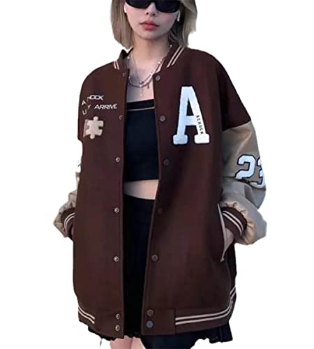 EGSDMNVSQ Bomberjacke Damen Sweatjacke Ladies College Sweat Jacket Reißverschluss Für Frauen Oversized Patchwork Jacke Vintage Druck Jacken Baseball Mantel von EGSDMNVSQ