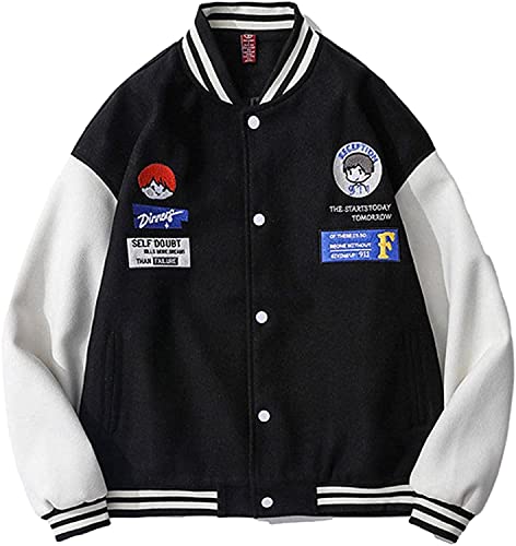 EGSDMNVSQ Bomberjacke Herren College Jacke Baseball Jacken Sportjacke Damen Sweatjacke Classics Baseballjacke Unisex Oversized Patchwork Jacket Mode Streetwear von EGSDMNVSQ