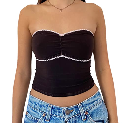 EGSDMNVSQ Camisole Damen Crop Top Y2K Tube Oberteil Ärmellos Low Cut Camis Rückenfreie Kurze Tank Top Sommer Vintage Camisoles E-Girl Streetwear von EGSDMNVSQ