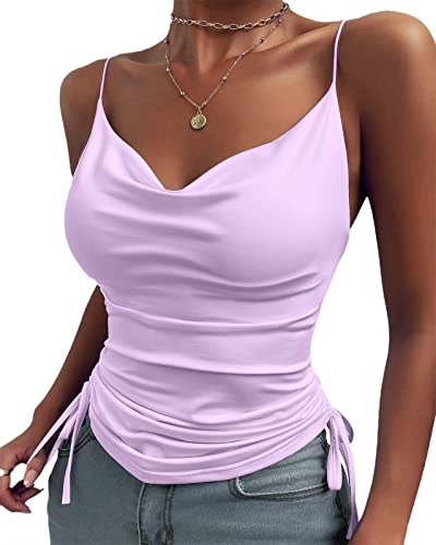 EGSDMNVSQ Crop Top Damen Elegant Tank Top V-Ausschnitt Ärmellos Spaghetti Träger Shirt Tailliert mit Schnürung Sommer Spitzentop mit Kordelzug T-Shirt Oberteile von EGSDMNVSQ