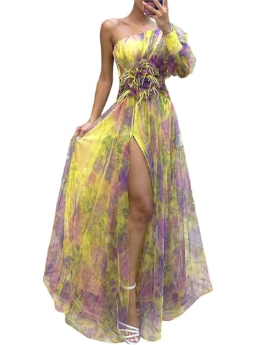 EGSDMNVSQ Damen Abendkleid Sommer Ärmellos Kleid Blumendruck Maxikleid Lang Kleid mit Schlitz Bodycon Trägerloses Partykleid von EGSDMNVSQ