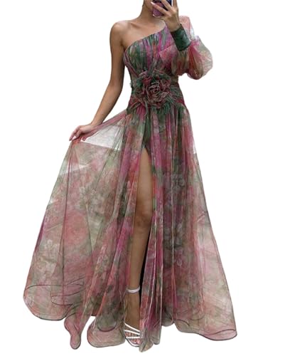 EGSDMNVSQ Damen Abendkleid Sommer Ärmellos Kleid Blumendruck Maxikleid Lang Kleid mit Schlitz Bodycon Trägerloses Partykleid von EGSDMNVSQ
