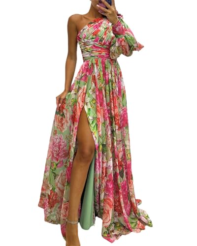 EGSDMNVSQ Damen Abendkleid Sommer Ärmellos Kleid Blumendruck Maxikleid Lang Kleid mit Schlitz Bodycon Trägerloses Partykleid von EGSDMNVSQ