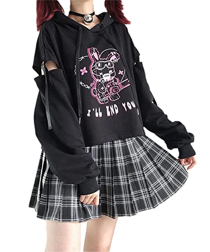 EGSDMNVSQ Damen Anime Kapuzenpullover Japan Kawaii Hoodie E-Girl Streetwear Mädchen Y2K Gothic Sweatshirt Harajuku Pullover von EGSDMNVSQ