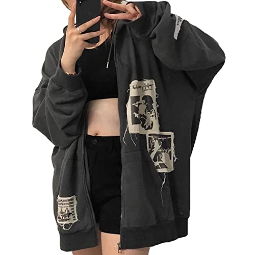 EGSDMNVSQ Damen Anime Kapuzenpullover Japan Kawaii Hoodie E-Girl Streetwear Mädchen Y2K Gothic Sweatshirt Harajuku Pullover von EGSDMNVSQ
