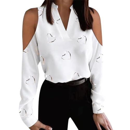 EGSDMNVSQ Damen Bluse Damen Oberteile mit Langarm Ärmeln und Schulterfrei Druck Top V-Ausschnitt Langarmshirt Trendige Bluse für Frauen von EGSDMNVSQ