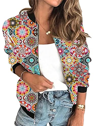 EGSDMNVSQ Damen Elegant Jacke Blumenmuster Langarm Bomberjacke Reißverschluss Stehkragen Outwear Kurz Mantel Herbst Frühling Leicht Jacke EGSDMNVSQ Damen Elegant Jacke Blumenmuster Langarm Bomberjacke Reißverschluss Stehkragen Outwear Kurz Mantel Herbst Frühling Leicht Jacke von EGSDMNVSQ