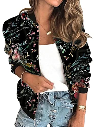 EGSDMNVSQ Damen Elegant Jacke Blumenmuster Langarm Bomberjacke Reißverschluss Stehkragen Outwear Kurz Mantel Herbst Frühling Leicht Jacke EGSDMNVSQ Damen Elegant Jacke Blumenmuster Langarm Bomberjacke Reißverschluss Stehkragen Outwear Kurz Mantel Herbst Frühling Leicht Jacke von EGSDMNVSQ