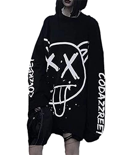 EGSDMNVSQ Damen Goth Hoodie Kawaii Harajuku Kapuzenpullover Aesthetic Vintage Japan Harajuku Tops e-Girl Streetwear Teenager Mädchen y2k Herbst Winter Pullover Langarm Sweatshirt von EGSDMNVSQ