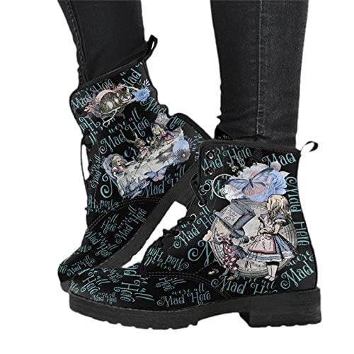 EGSDMNVSQ Damen Gothic Stiefel Chelsea Ankle Boot Punk Stiefeletten Knöchel Stiefel Blockabsatz Retro Drucken Kurze Stiefeletten Chunky Heels von EGSDMNVSQ