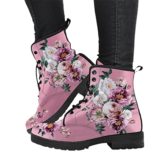 EGSDMNVSQ Damen Gothic Stiefel Chelsea Ankle Boot Punk Stiefeletten Knöchel Stiefel Blockabsatz Retro Drucken Kurze Stiefeletten Chunky Heels von EGSDMNVSQ