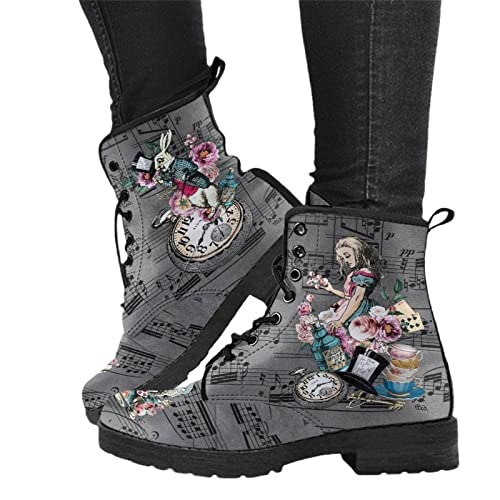 EGSDMNVSQ Damen Gothic Stiefel Chelsea Ankle Boot Punk Stiefeletten Knöchel Stiefel Blockabsatz Retro Drucken Kurze Stiefeletten Chunky Heels von EGSDMNVSQ