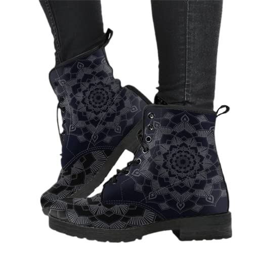 EGSDMNVSQ Damen Gothic Stiefel Chelsea Ankle Boot Punk Stiefeletten Knöchel Stiefel Blockabsatz Retro Drucken Kurze Stiefeletten Chunky Heels von EGSDMNVSQ