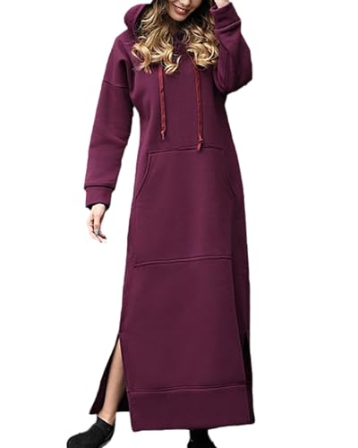 EGSDMNVSQ Damen Hoodie Kleid Langarm Kapuzenpullover Herbst Sweatkleid Winterkleid Lange Sweatshirts Kleider mit Taschen Pullover Casual Maxi Kleid Hoodie Kleid von EGSDMNVSQ
