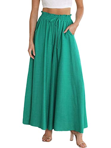 EGSDMNVSQ Damen Hosen Lang Elegant Boho Blume Chiffon Haremshose High Waist Palazzo Baggy Weite Hose mit Elastischen Strandhose Sommerhose Freizeithosen Pumphose von EGSDMNVSQ