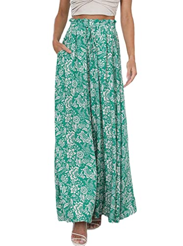 EGSDMNVSQ Damen Hosen Lang Elegant Boho Blume Chiffon Haremshose High Waist Palazzo Baggy Weite Hose mit Elastischen Strandhose Sommerhose Freizeithosen Pumphose von EGSDMNVSQ