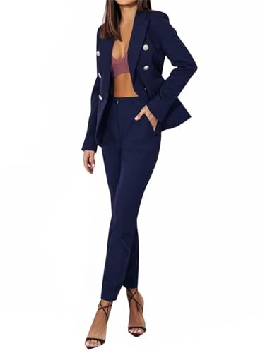 EGSDMNVSQ Damen Hosenanzug Elegant Business Anzug Set Fashion Revers Büro Blazer Hose 2-teilig Anzug Zweiteiler Slim Fit Festlich Streetwear Blazer Outfit von EGSDMNVSQ