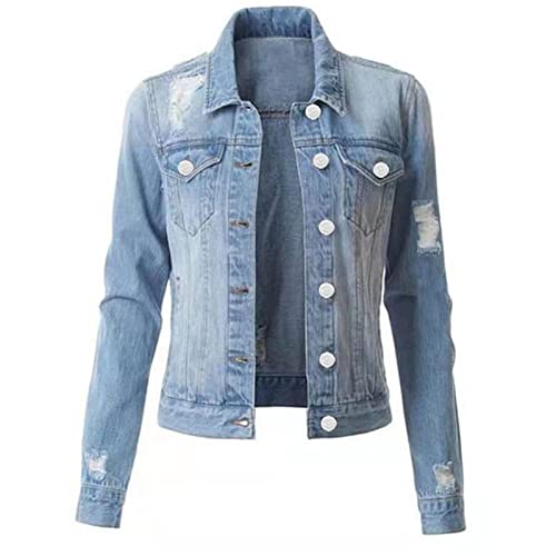 EGSDMNVSQ Damen Jeansjacke Kurz Übergangsjacke Leichte Jacke Denim Blau Jeansmantel mit Loch von EGSDMNVSQ