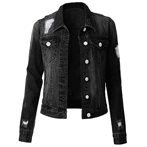 EGSDMNVSQ Damen Jeansjacke Kurz Übergangsjacke Leichte Jacke Denim Blau Jeansmantel mit Loch von EGSDMNVSQ