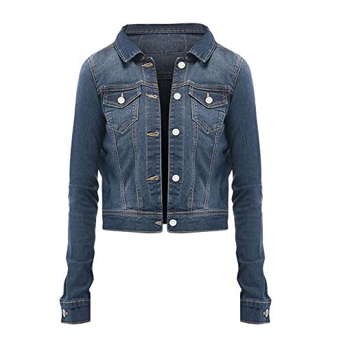 EGSDMNVSQ Damen Jeansjacke Kurz Übergangsjacke Leichte Jacke Denim Blau Jeansmantel mit Loch von EGSDMNVSQ