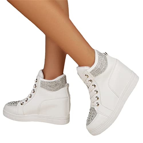 EGSDMNVSQ Damen Keil Turnschuhe Versteckte Keilabsatz Sportschuhe mit Strasssteinen Laufschuhe High Top Casual Schuhe Mode Wanderschuhe Bequeme Sneakers von EGSDMNVSQ