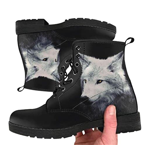 EGSDMNVSQ Damen Kurze Stiefel Gothic Chelsea Boot Punk Stiefeletten Biker Boot Knöchel Frauen Stiefel Mit Blockabsatz Gotisch Retro Drucken Kurze Stiefeletten von EGSDMNVSQ