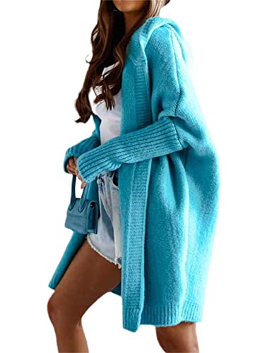 EGSDMNVSQ Damen Langarm Strickjacke Frauen Warm Cardigan Kapuzenpullover Lose Warm Strickmantel Lang Strickcardigan Jacke Mantel mit Kapuze Pullover von EGSDMNVSQ