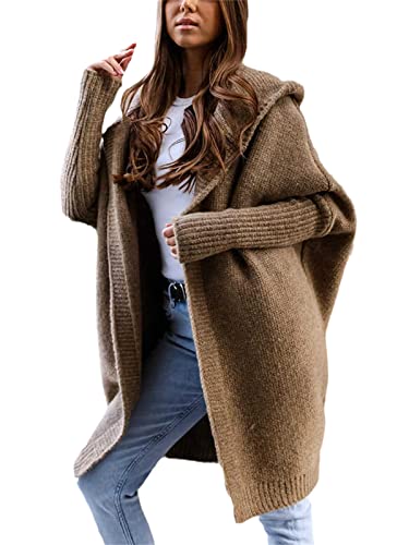 EGSDMNVSQ Damen Langarm Strickjacke Frauen Warm Cardigan Kapuzenpullover Lose Warm Strickmantel Lang Strickcardigan Jacke Mantel mit Kapuze Pullover von EGSDMNVSQ