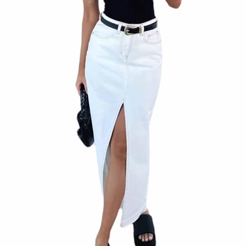 EGSDMNVSQ Damen Long Jeans Rock Hohe Taille Maxirock A-Linie Lange Denim Röcke mit Schlitz Bleistiftrock Stretch lässig Elegante von EGSDMNVSQ