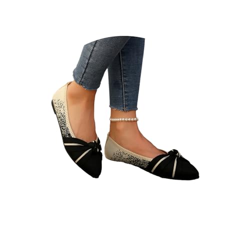 EGSDMNVSQ Damen Mit Schleife Knit Gestrickte Abendschuhe Flache Schuhe mit spitzer Zehenpartie elegant Balerinaschuhe Slip-On Einzelneschuhe Leicht Bequem Sommerschuhe Halbschuhe von EGSDMNVSQ