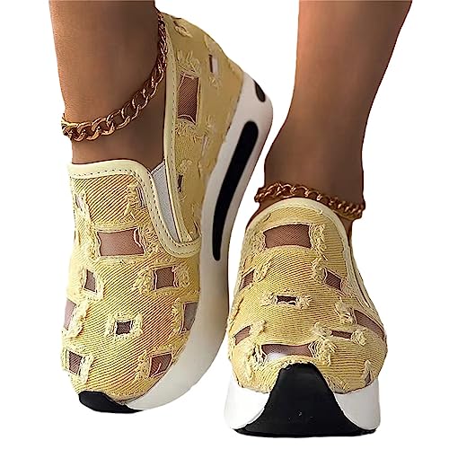 EGSDMNVSQ Damen Plateau Sneakers Spitze Turnschuhe Mesh Atmungsaktive Sportschuhe Sneakers Mit Keilabsatz Laufschuhe Mit Blumenstickerei Durchsichtigem Sommer Schuhe von EGSDMNVSQ