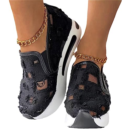 EGSDMNVSQ Damen Plateau Sneakers Spitze Turnschuhe Mesh Atmungsaktive Sportschuhe Sneakers Mit Keilabsatz Laufschuhe Mit Blumenstickerei Durchsichtigem Sommer Schuhe von EGSDMNVSQ