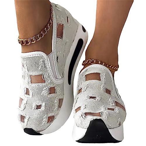 EGSDMNVSQ Damen Plateau Sneakers Spitze Turnschuhe Mesh Atmungsaktive Sportschuhe Sneakers Mit Keilabsatz Laufschuhe Mit Blumenstickerei Durchsichtigem Sommer Schuhe von EGSDMNVSQ