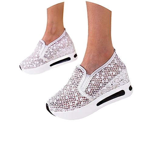 EGSDMNVSQ Damen Plateau Sneakers Spitze Turnschuhe Mesh Atmungsaktive Sportschuhe Sneakers Mit Keilabsatz Laufschuhe Mit Blumenstickerei Durchsichtigem Sommer Schuhe von EGSDMNVSQ