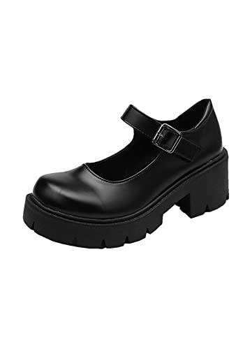 EGSDMNVSQ Damen Platform Mary Jane Schuhe Sweet Toe Knöchel Gothic Plattform Frauen Pumps Schuhe Chunky Plattform Schuhe Lackleder Kleid Schuhe Süße von EGSDMNVSQ