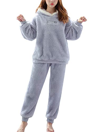 EGSDMNVSQ Damen Pyjama Set Kuschelig Winter Fleece Warm Hausanzug Elegant Süße Plüsch Schlafanzug Flauschig Freizeitanzug Thermo Thermobekleidung Zweiteiler Ensembles Langarm Nachtwäsche von EGSDMNVSQ