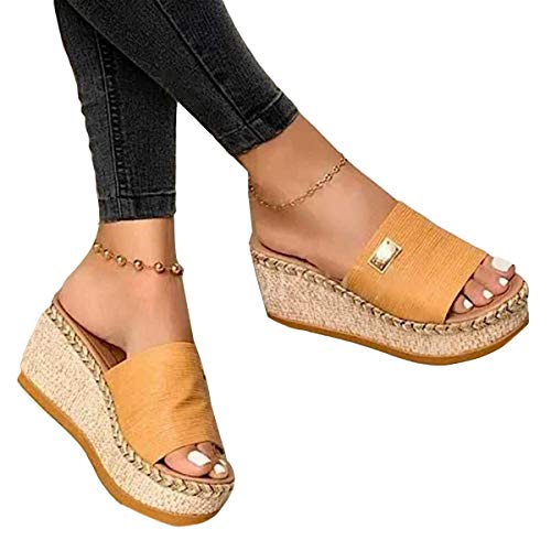 EGSDMNVSQ Damen Sandalen Casual Damen Sommer Wedge Peep Toe High Heel Plattform Pantoletten Flache Schuhe Anti-Rutsch-Sandalen von EGSDMNVSQ